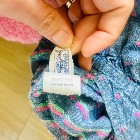 Vintage Oshkosh paper tag 18 months floral and blue Denim Kids Overalls - Picture 4 of 6